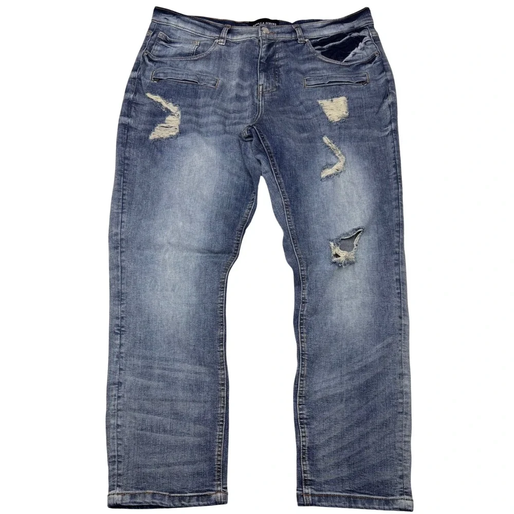Supply & Demand Jeans Men Distressed Stretch Zip Pockets 37x31 Grunge Punk Moto‎